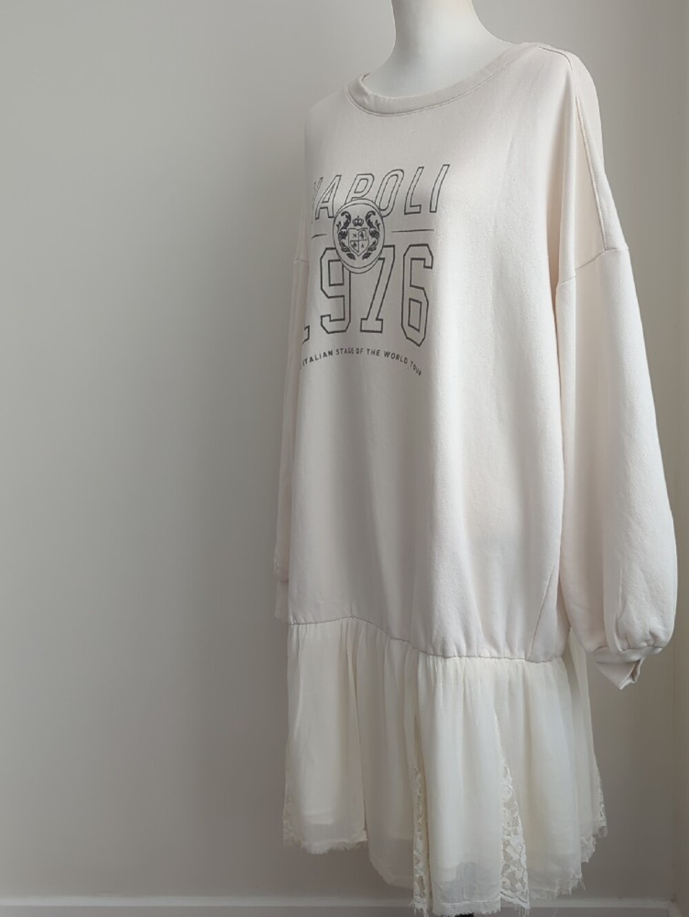 NWT Anthropologie Pilcro Sweatshirt Twofer Lace Mini Dress Napoli 1976 Cream 2X - Picture 12 of 14